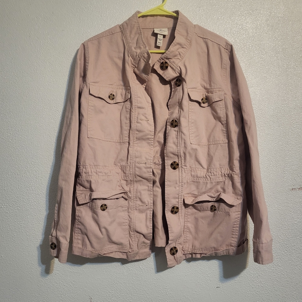 St. John's Bay Pink Jean Jacket with Utility Style and Structured Silhouette